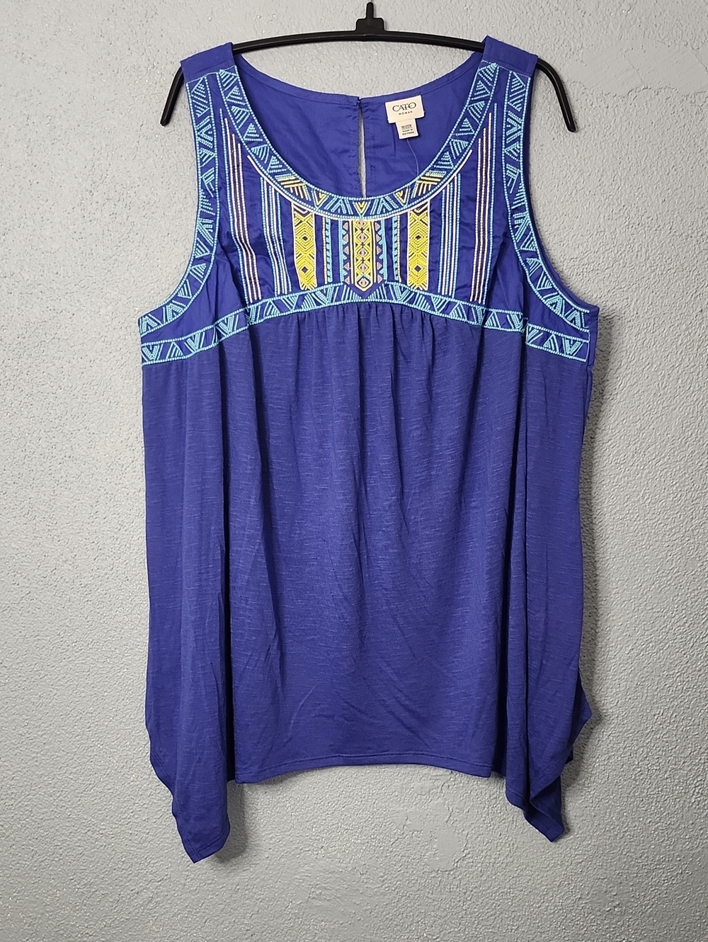 Cato cobalt blue embroidered sleeveless cami with yellow and aqua accents